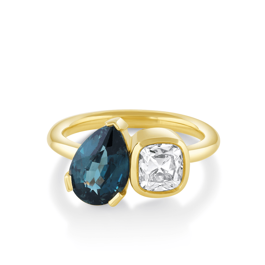 Marrow Fine Jewelry Sapphire White Diamond Toi Et Moi Ring [Yellow Gold]