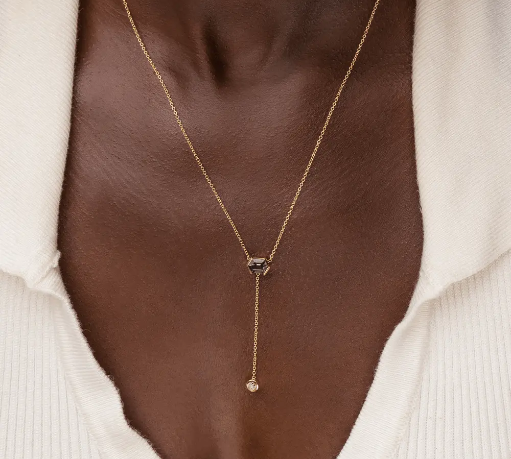 Tourmaline & Old Mine White Diamond Lariat - Marrow Fine