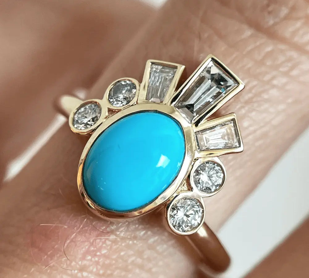 Turquoise & White Diamond Ballerina Headdress Ring - Marrow Fine