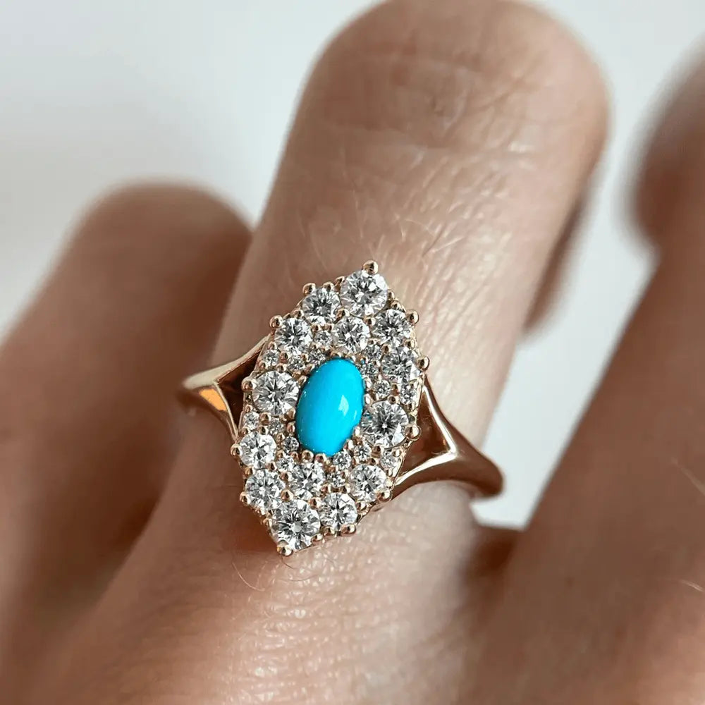 21ct Turquoise White Diamond Navette Ring Marrow Fine