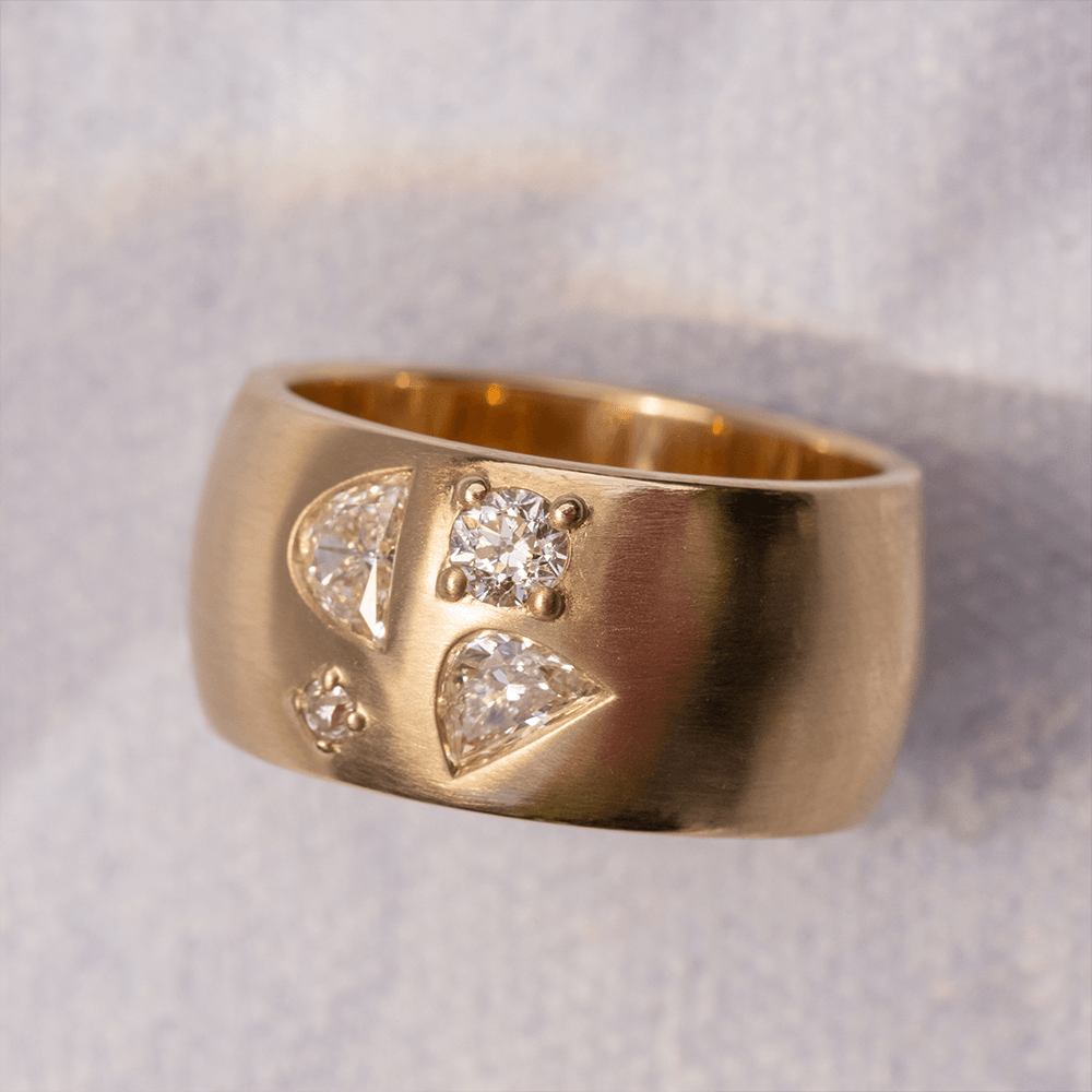 White Diamond Shapes Unique Gold Cigar Ring – Marrow Fine