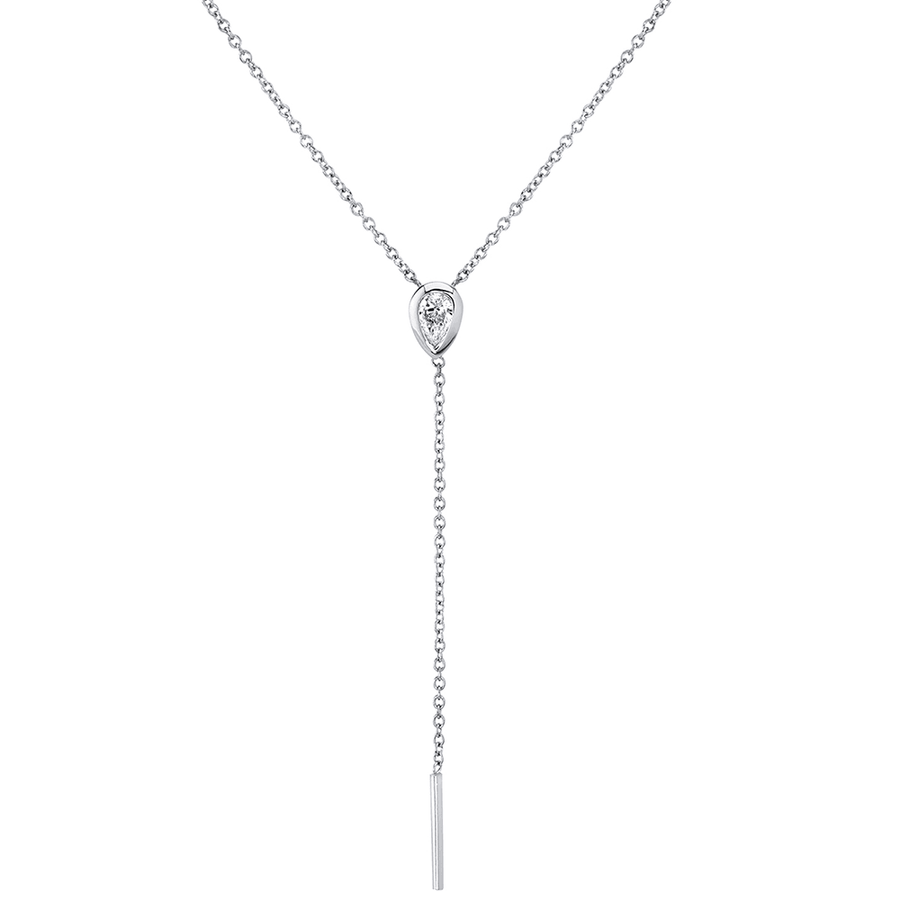 Marrow Fine Jewelry Bezel Set Pear White Diamond Stillwater Lariat [White Gold]