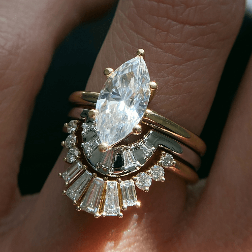 White Diamond Sasha Ballerina Band close up on hand
