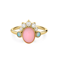 Marrow Fine Jewelry Mini Pink Opal Ring With Turquoise & White Diamond Headdress [Yellow Gold]