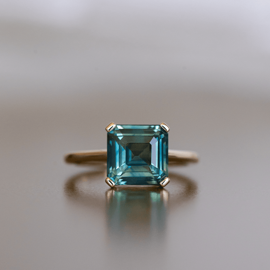 Marrow Fine Jewelry Teal Sapphire Asscher Solitaire Ring [Yellow Gold]
