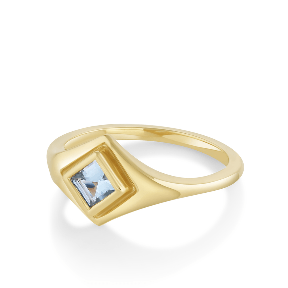 Marrow Fine Jewelry Something Blue Aquamarine Carré Gold Signet Ring