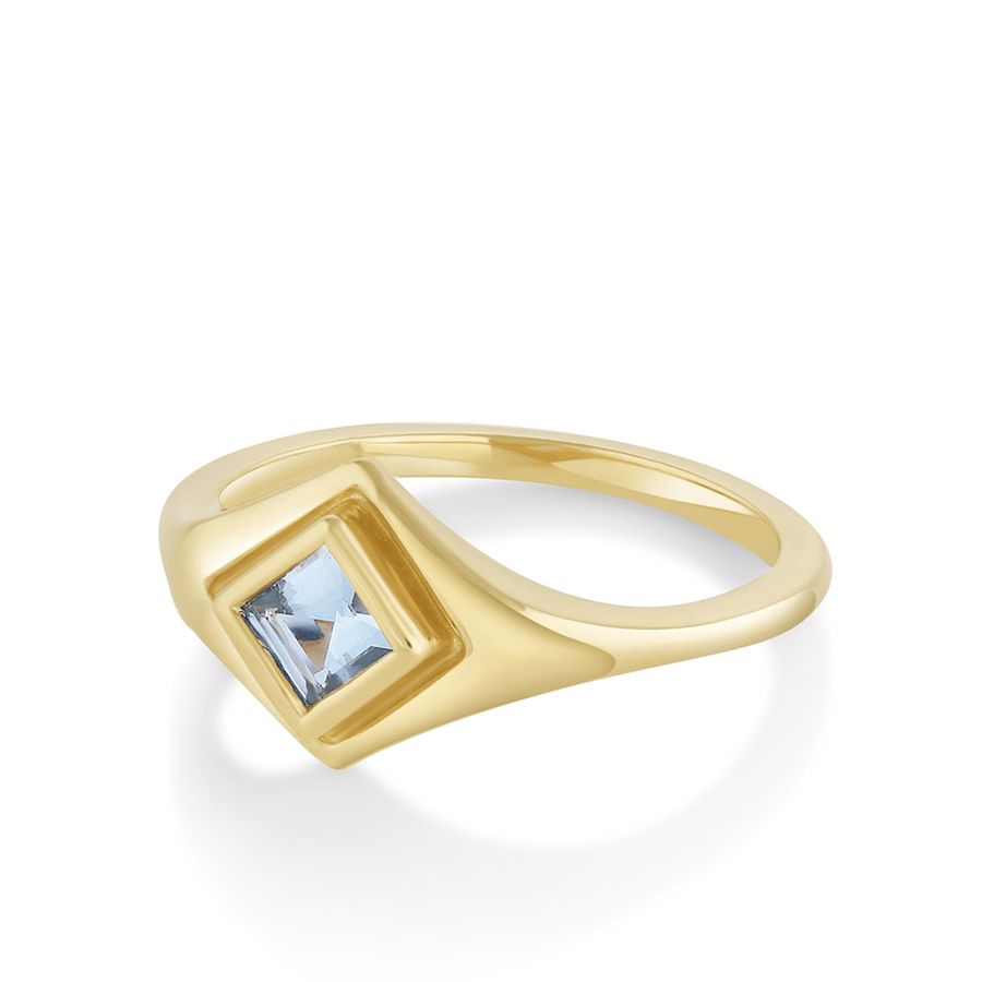 Marrow Fine Jewelry Something Blue Aquamarine Carré Gold Signet Ring [Yellow Gold]
