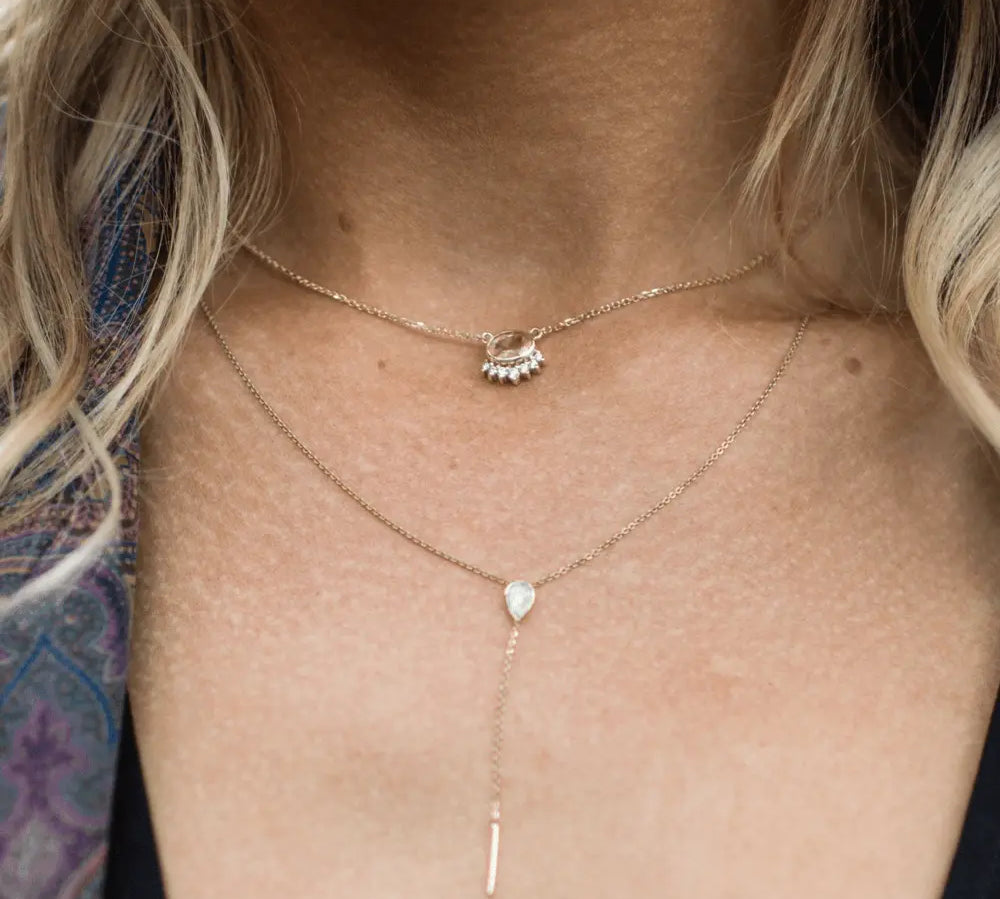 Marrow Fine Jewelry Bezel Set Oregon Sunstone And White Diamond Spray Solid Gold Choker Necklace