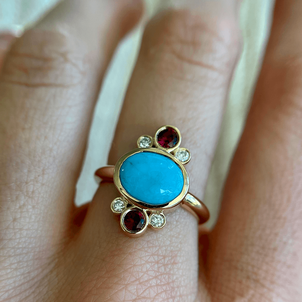 Turquoise and ruby ring discount