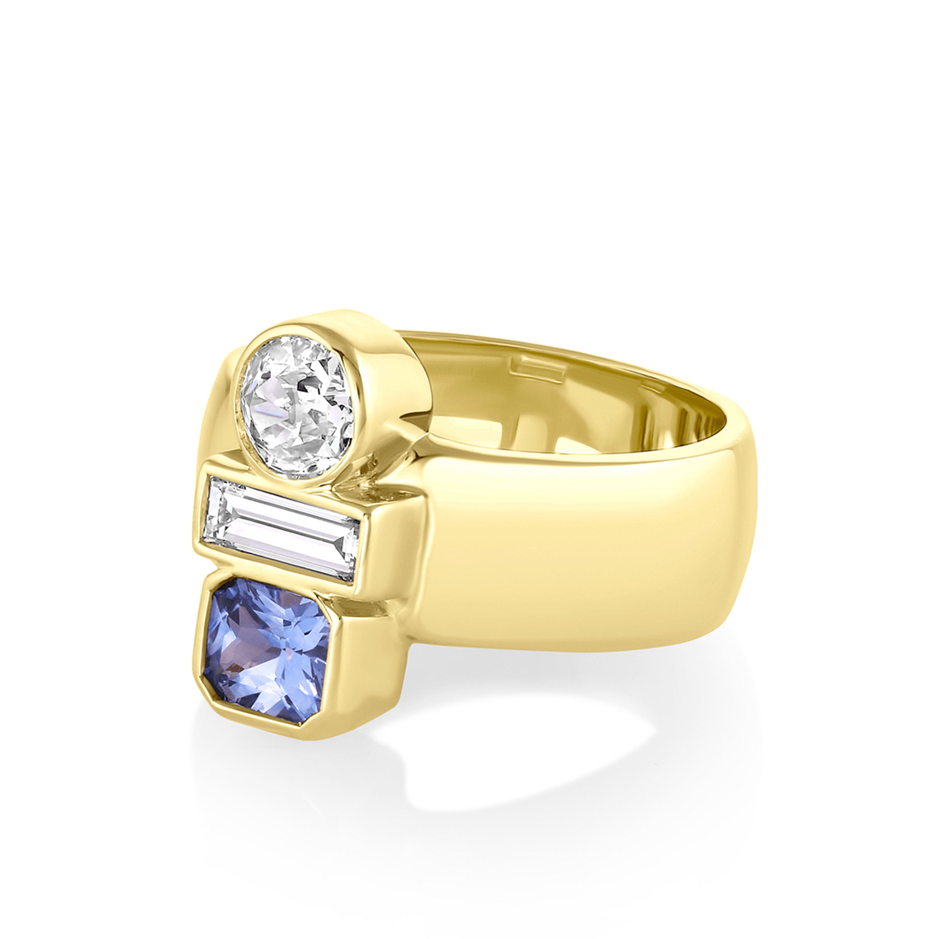 Marrow Fine Jewelry Blue Sapphire White Diamond Art Deco Relic Ring