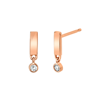 Marrow Fine Jewelry Solid Gold Rectangle Stud Earrings with White Diamond Charm [Rose Gold]