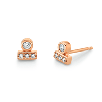 Marrow Fine Jewelry White Diamond Round Bezel Stud Earrings [Rose Gold]