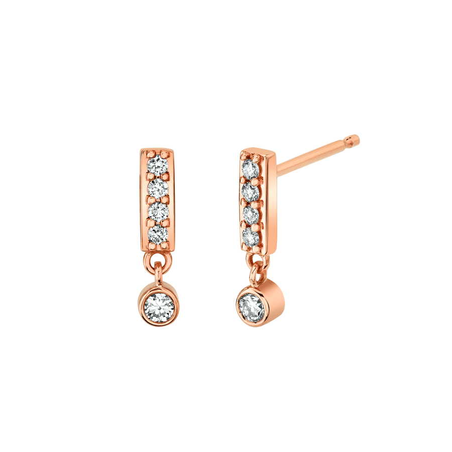 Marrow Fine Jewelry Solid Gold Rectangle White Diamond Stud Earrings with White Diamond Charm [Rose Gold]