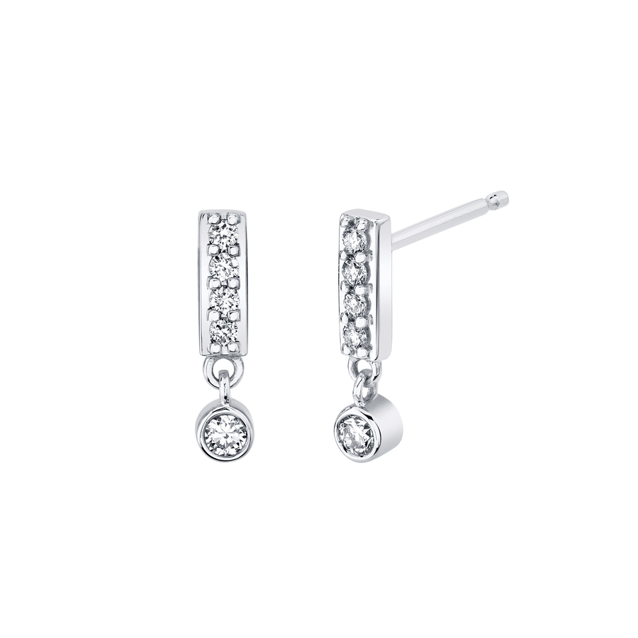 Marrow Fine Jewelry Solid Gold Rectangle White Diamond Stud Earrings with White Diamond Charm [White Gold]