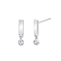 Marrow Fine Jewelry Solid Gold Rectangle Stud Earrings with White Diamond Charm [White Gold]