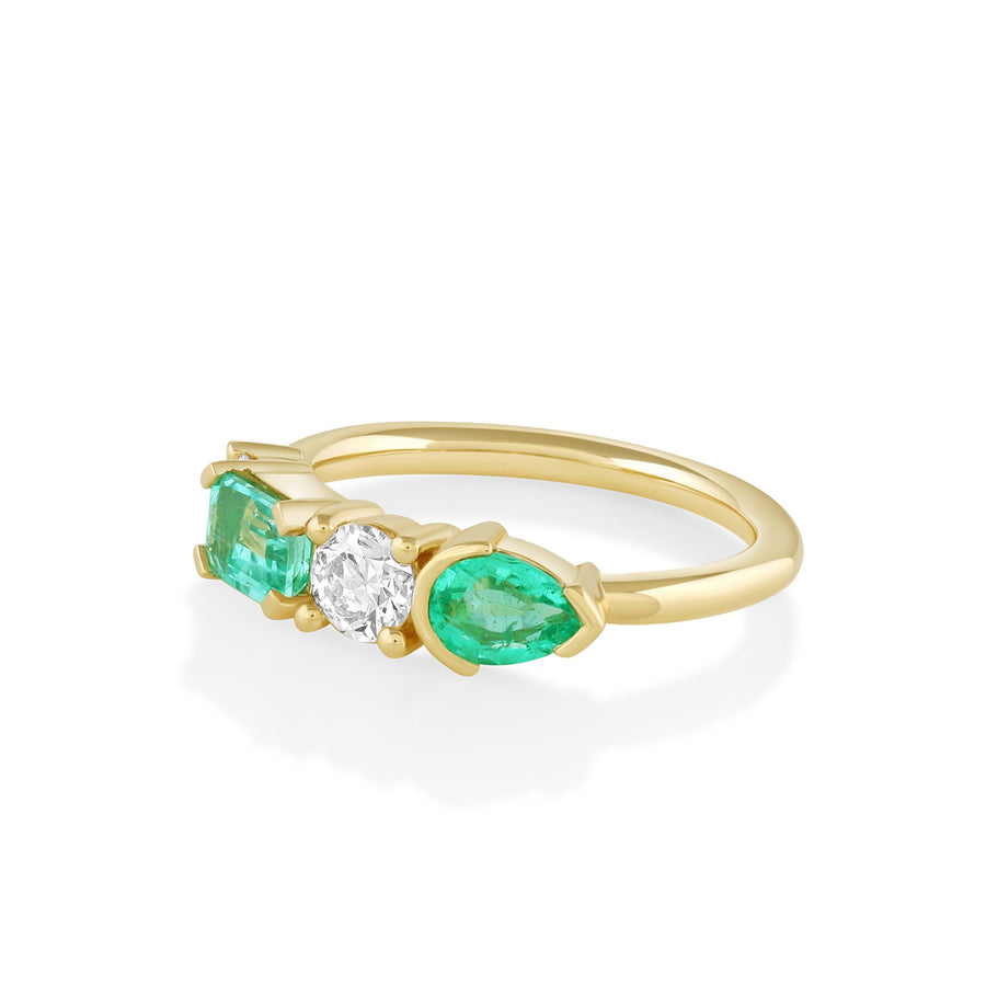 Marrow Fine Jewelry Pear Emerald And White Diamond Linear Cluster Ring [Yellow Gold]