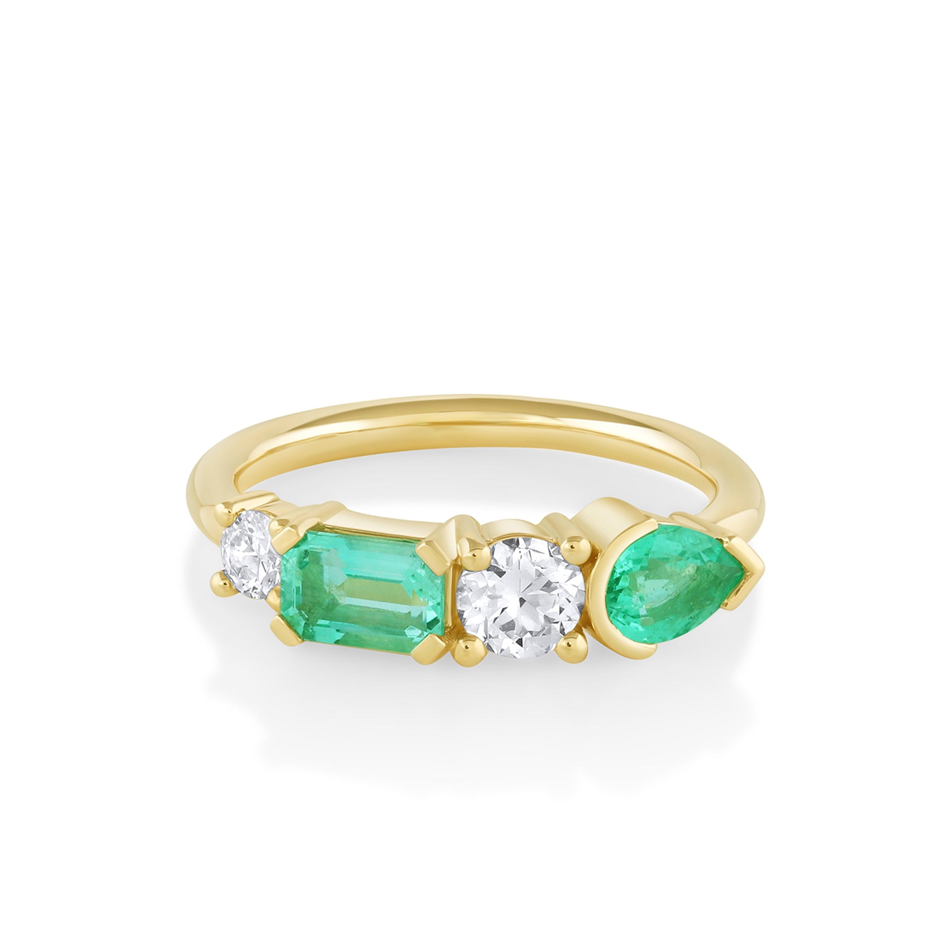 Marrow Fine Jewelry Pear Emerald And White Diamond Linear Cluster Ring