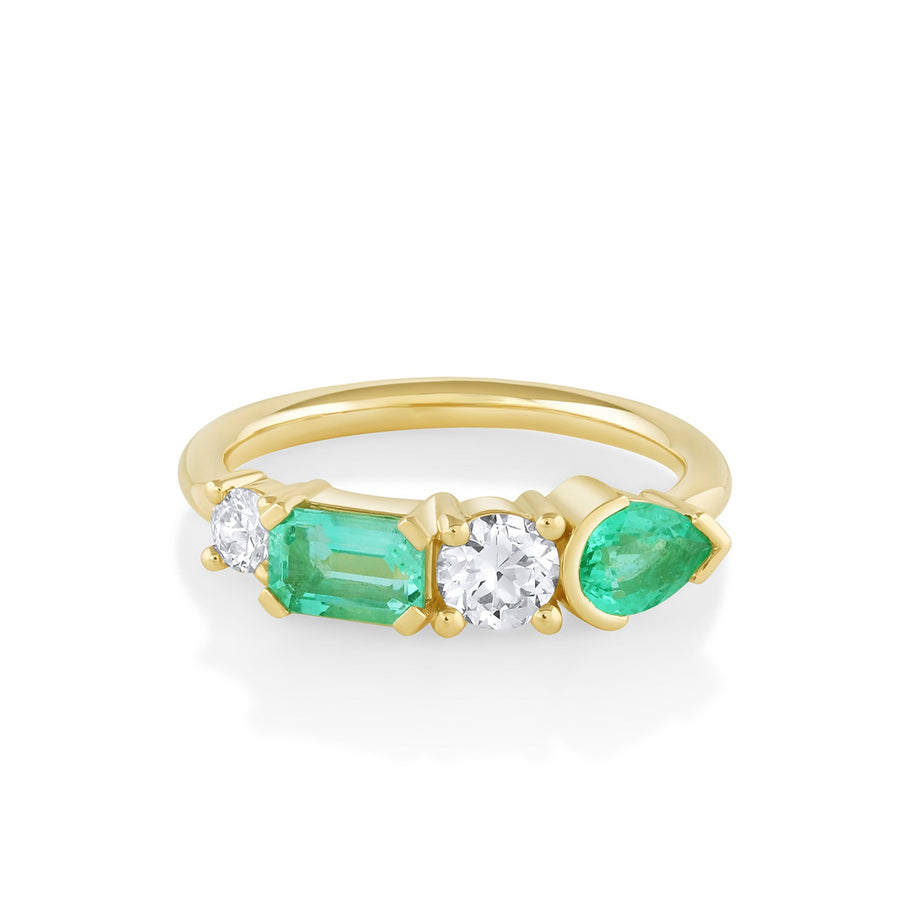 Marrow Fine Jewelry Pear Emerald And White Diamond Linear Cluster Ring [Yellow Gold]
