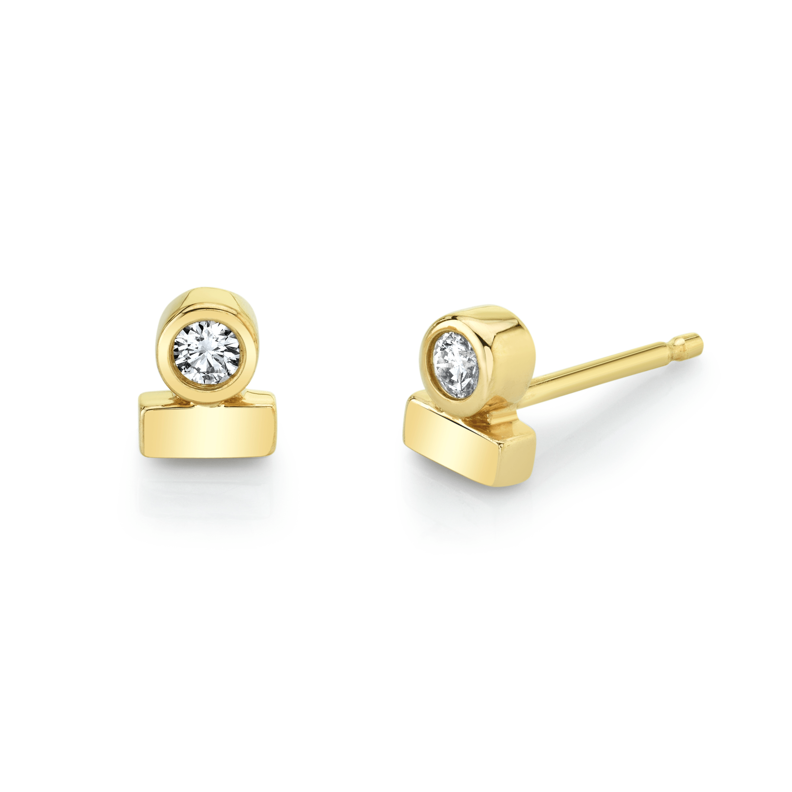 Marrow Fine Jewelry White Diamond Round Bezel Solid Gold Stud Earrings
