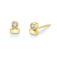 Marrow Fine Jewelry White Diamond Round Bezel Solid Gold Stud Earrings [Yellow Gold]