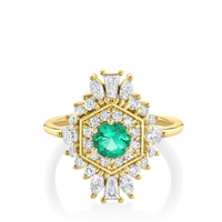 Marrow Fine Jewelry Emerald White Diamond Stella Art Deco I Ring [Yellow Gold]