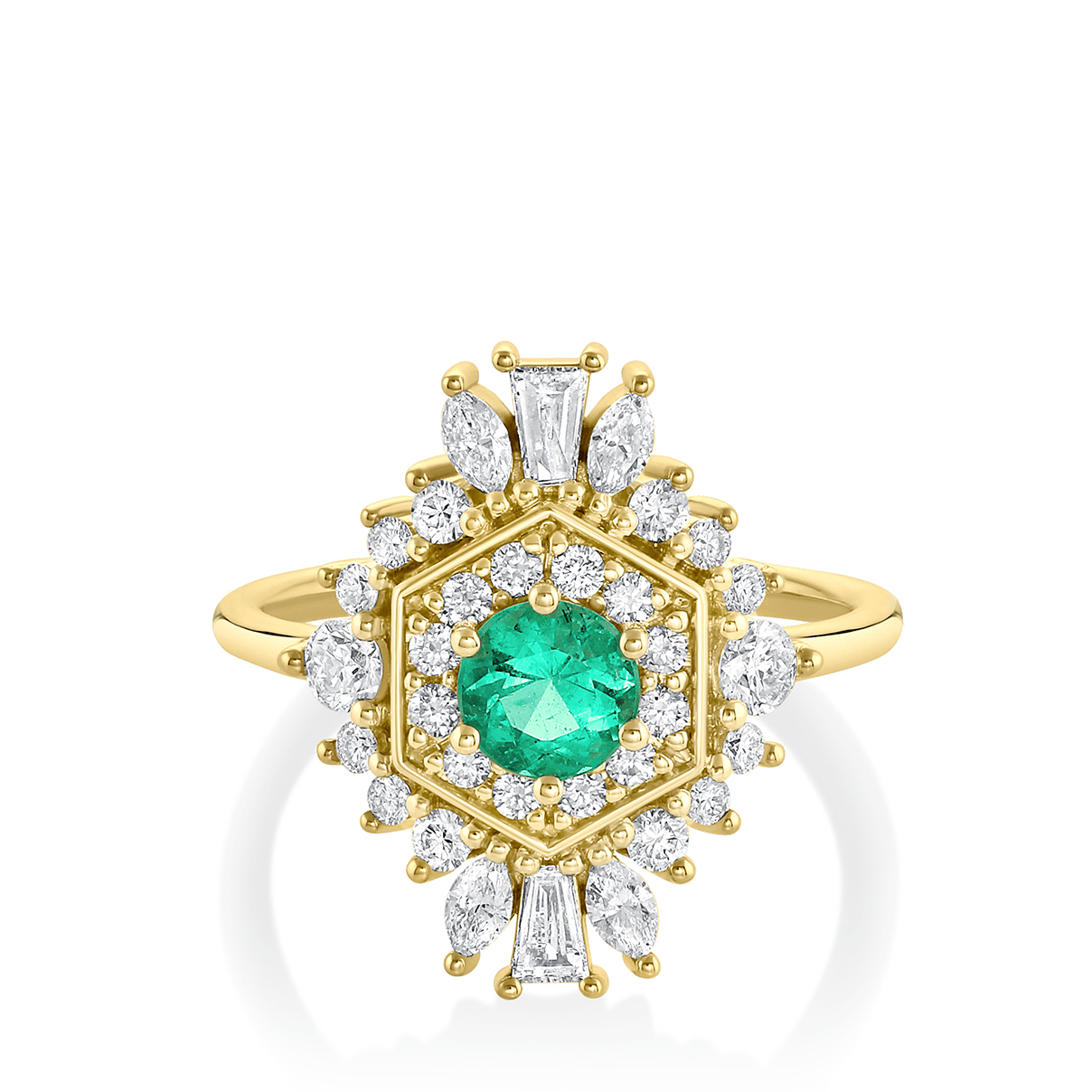 Marrow Fine Jewelry Emerald White Diamond Stella Art Deco I Ring