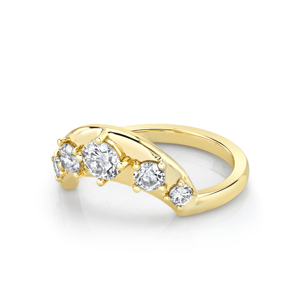 Marrow Fine Jewelry Old Mine Cut White Diamond Solid Gold Arch Stacking Wedding Band [Yellow Gold]