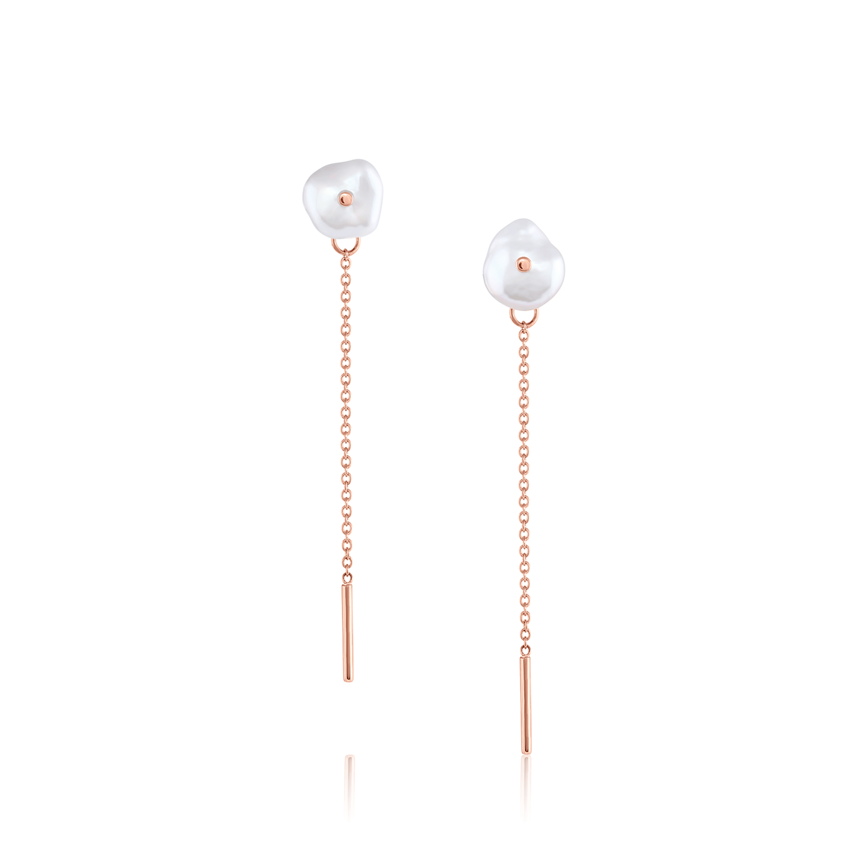 Marrow Fine Jewelry Organic Pearl Stud Earrings with Dainty Gold Drop Chain