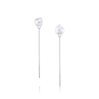 Marrow Fine Jewelry Organic Pearl Stud Earrings with Dainty Gold Drop Chain [White Gold]