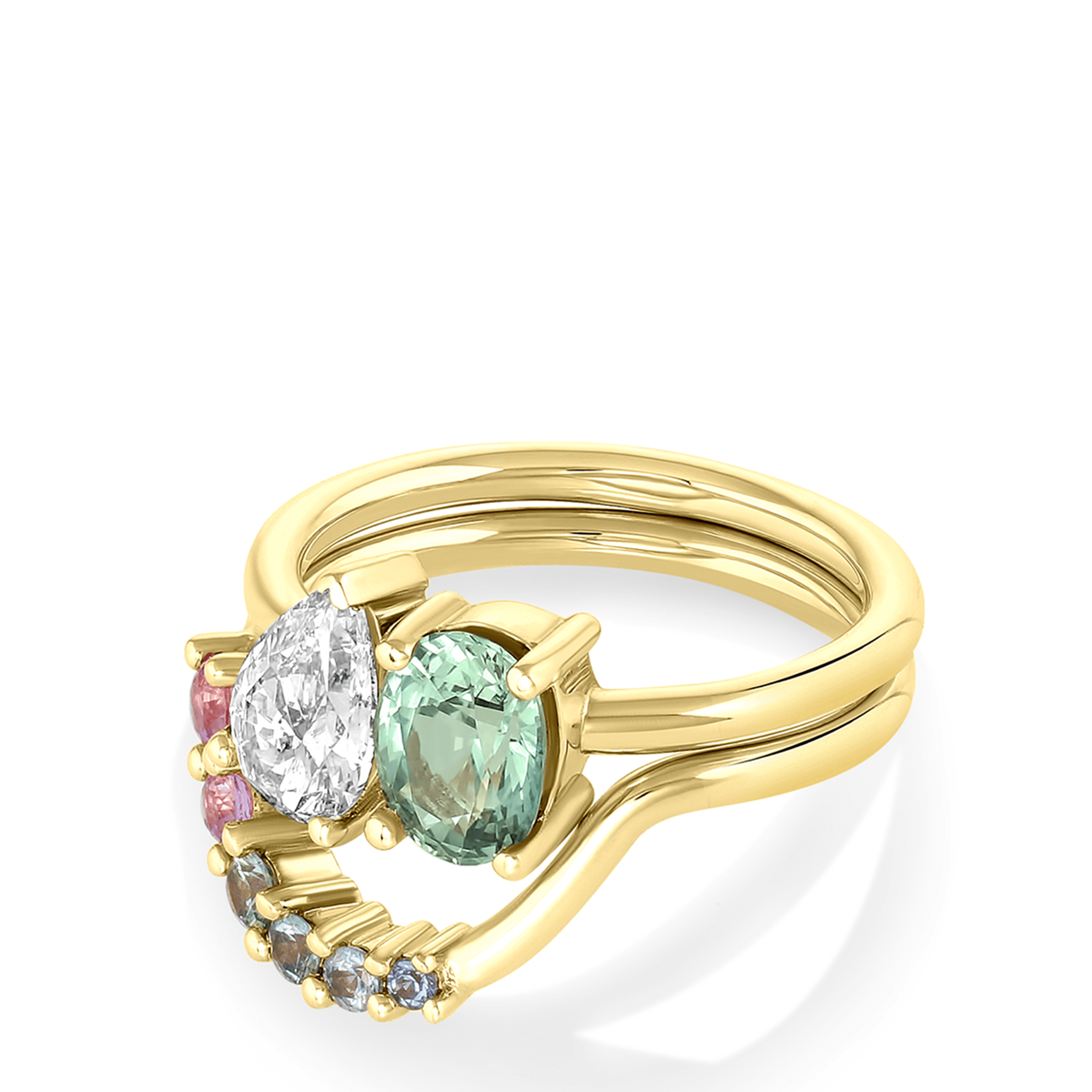 Marrow Fine Jewelry Champagne Diamond Green Sapphire Toi Et Moi Ring