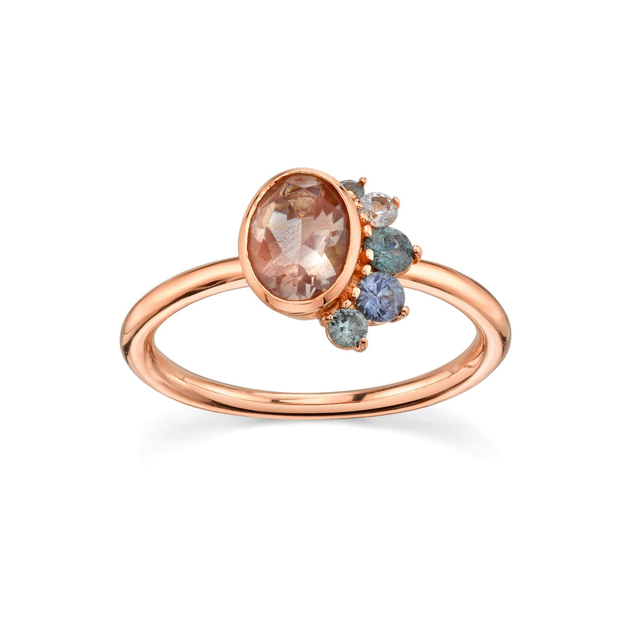Marrow Fine Jewelry Bezel Set Oregon Sunstone And Montana Sapphire Spray Ring [Rose Gold]