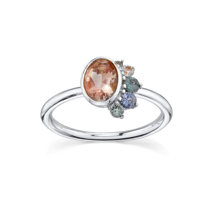 Marrow Fine Jewelry Bezel Set Oregon Sunstone And Montana Sapphire Spray Ring [White Gold]