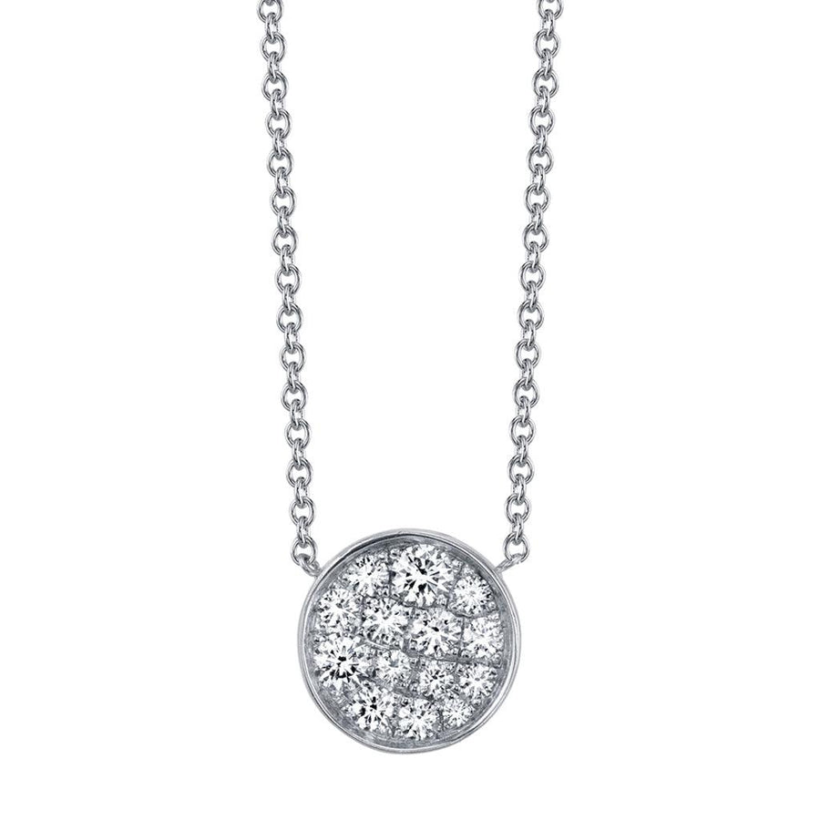 Marrow Fine Jewelry White Diamond Full Moon Phase Circle Pendant With Solid Gold Chain [White Gold]