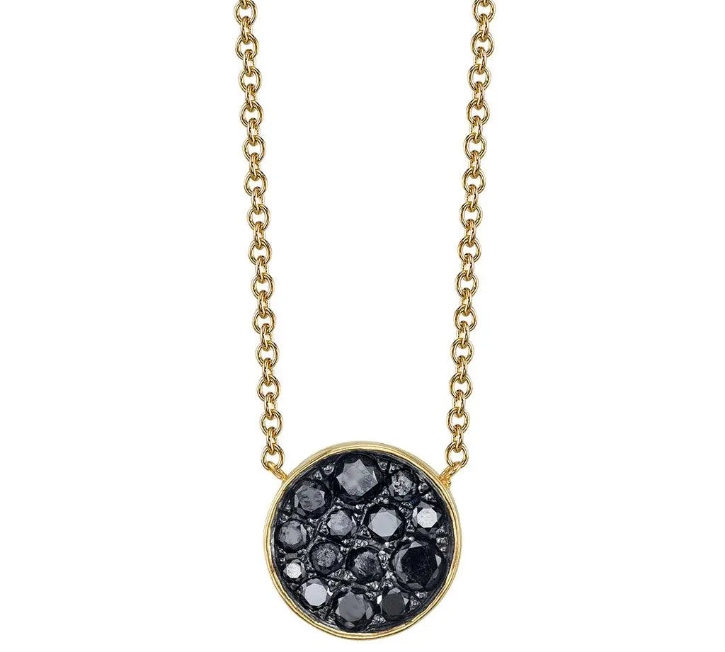 Marrow Fine Jewelry Black Diamond New Moon Phase Circle Pendant With Solid Gold Chain [Yellow Gold]