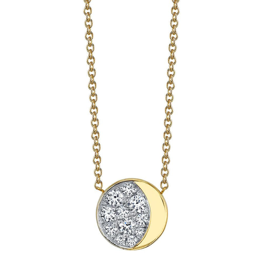 Marrow Fine Jewelry White Diamond Gibbous Moon Phase Circle Pendant With Solid Gold Chain [Yellow Gold]