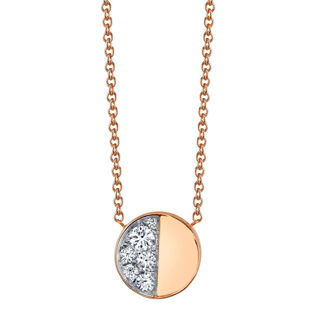 Marrow Fine Jewelry White Diamond Quarter Moon Phase Circle Pendant With Solid Gold Chain