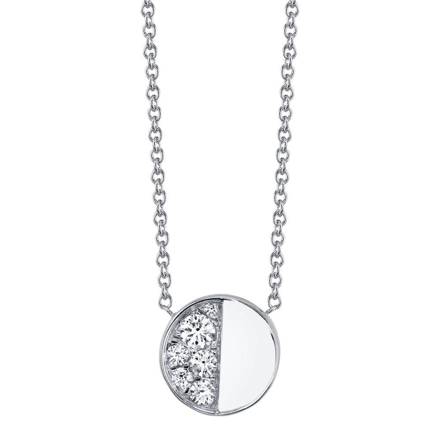 Marrow Fine Jewelry White Diamond Quarter Moon Phase Circle Pendant With Solid Gold Chain [White Gold]