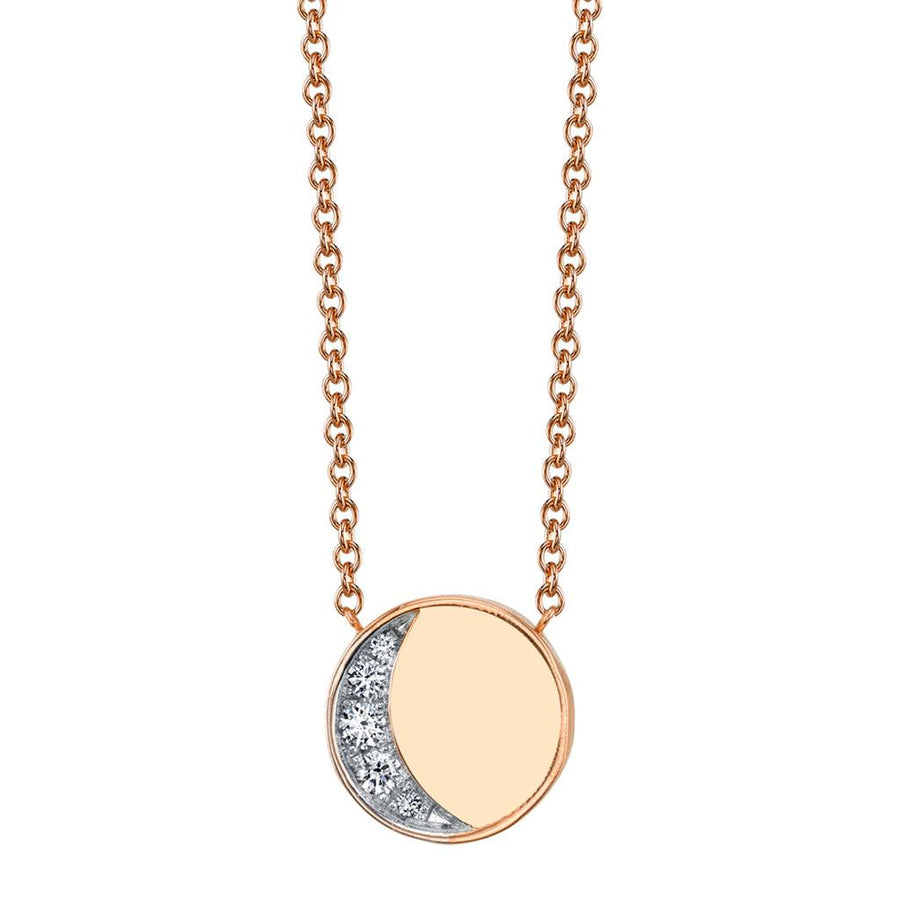 Marrow Fine Jewelry White Diamond Crescent Moon Phase Circle Pendant With Solid Gold Chain [Rose Gold]