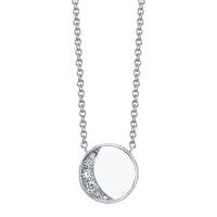 Marrow Fine Jewelry White Diamond Crescent Moon Phase Circle Pendant With Solid Gold Chain [White Gold]