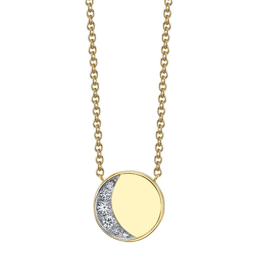 Marrow Fine Jewelry White Diamond Crescent Moon Phase Circle Pendant With Solid Gold Chain [Yellow Gold]