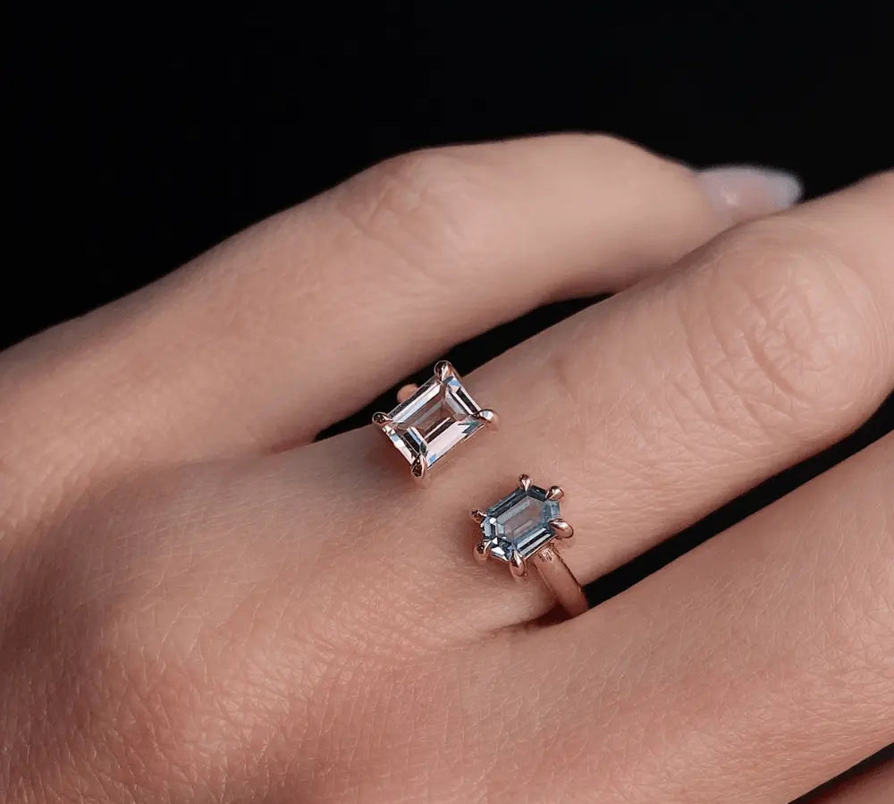 Blush Lilac & Seafoam Sapphire Toi et Moi Ring - Marrow Fine