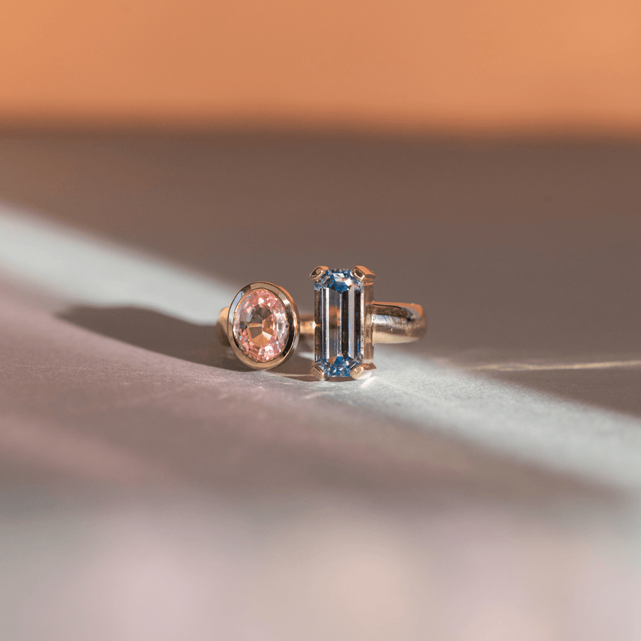 Marrow Fine Jewelry Tranquility in the Desert Ring Open Shank Pink And Light Blue Sapphire Ring [Yellow Gold]