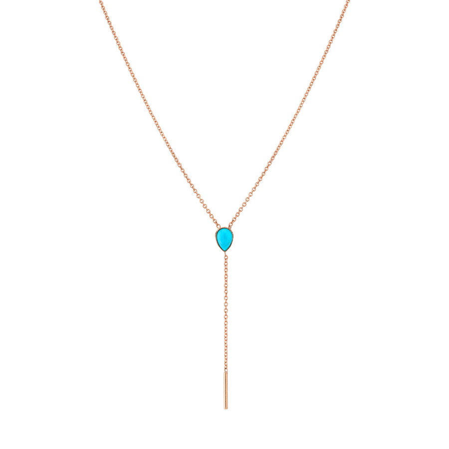 Marrow Fine Jewelry Turquoise Lariat With Solid Gold Dainty Chain [Rose Gold]
