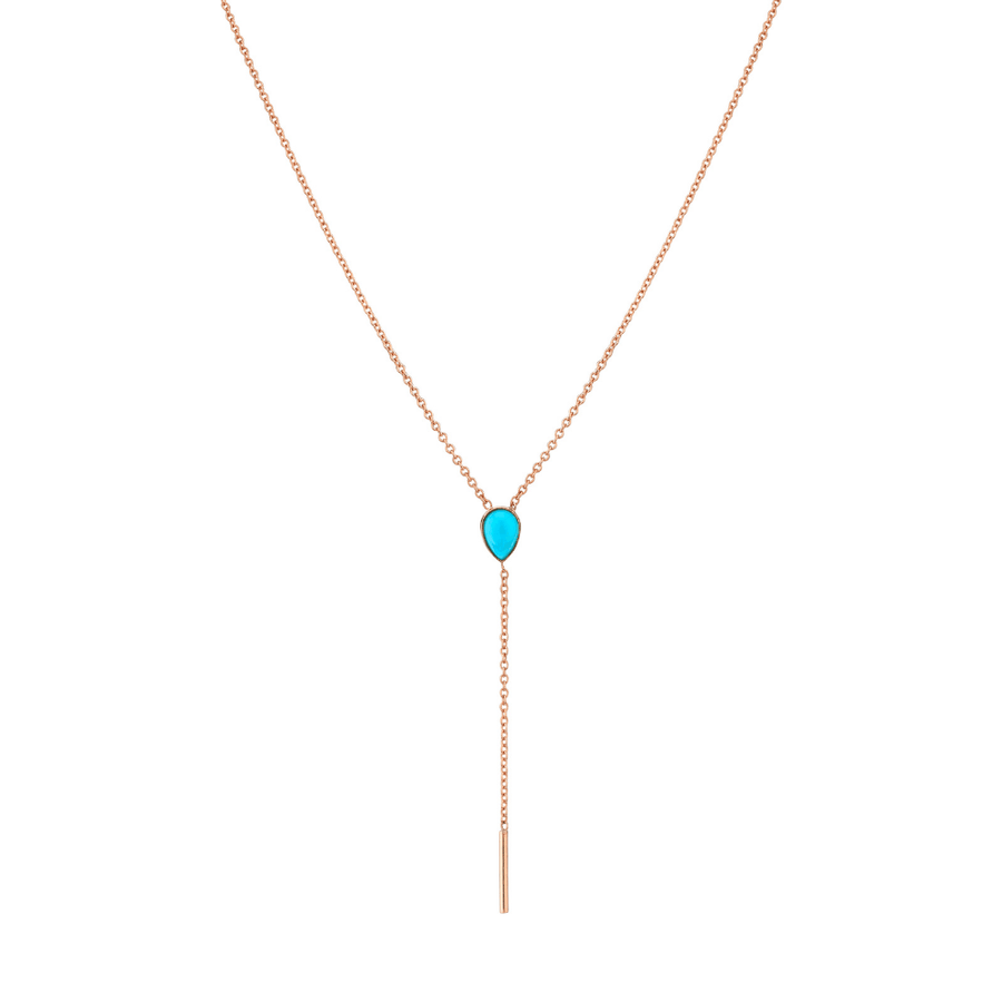 Marrow Fine Jewelry Turquoise Lariat With Solid Gold Dainty Chain [Rose Gold]