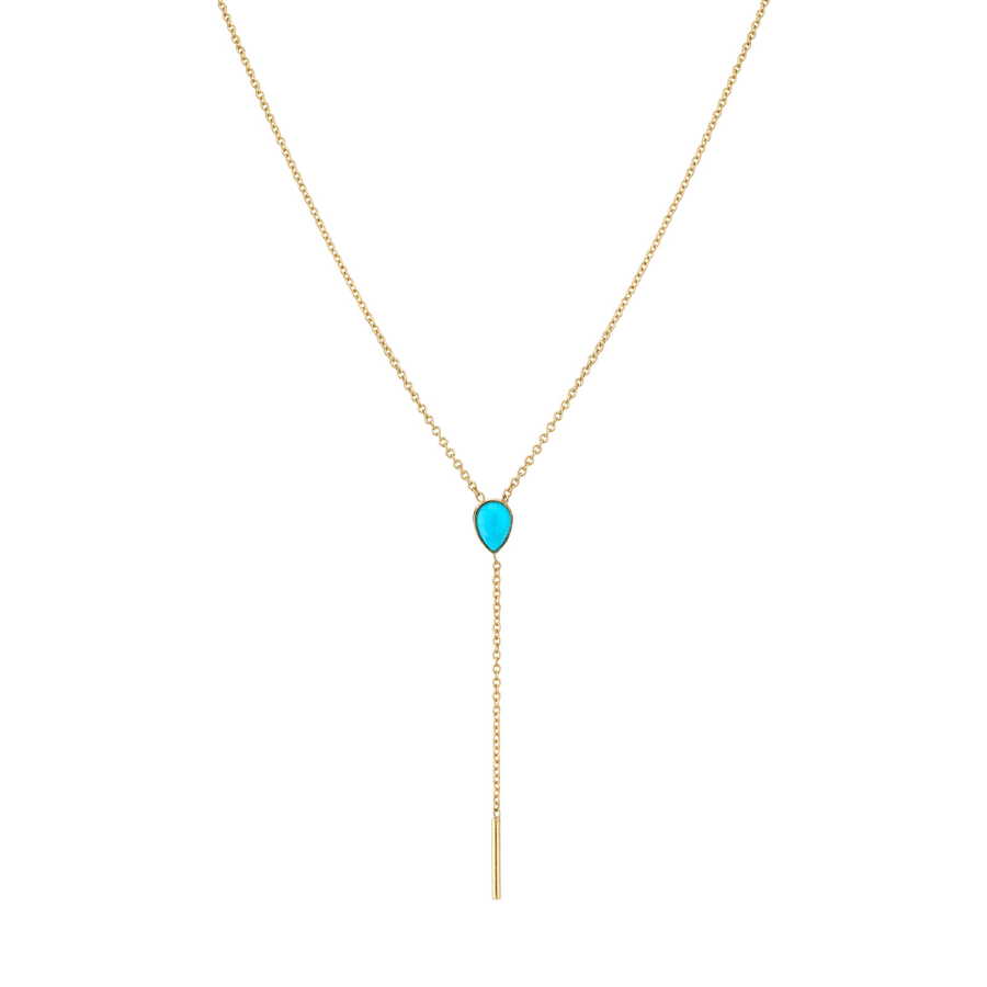 Marrow Fine Jewelry Turquoise Lariat With Solid Gold Dainty Chain [Yellow Gold]