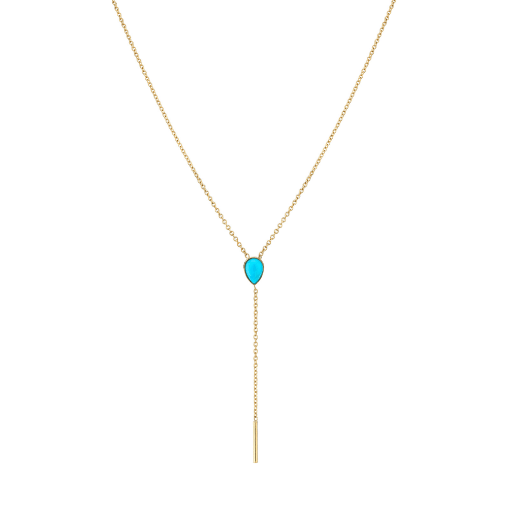 Marrow Fine Jewelry Turquoise Lariat With Solid Gold Dainty Chain