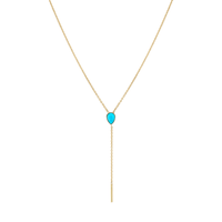 Marrow Fine Jewelry Turquoise Lariat With Solid Gold Dainty Chain [Yellow Gold]