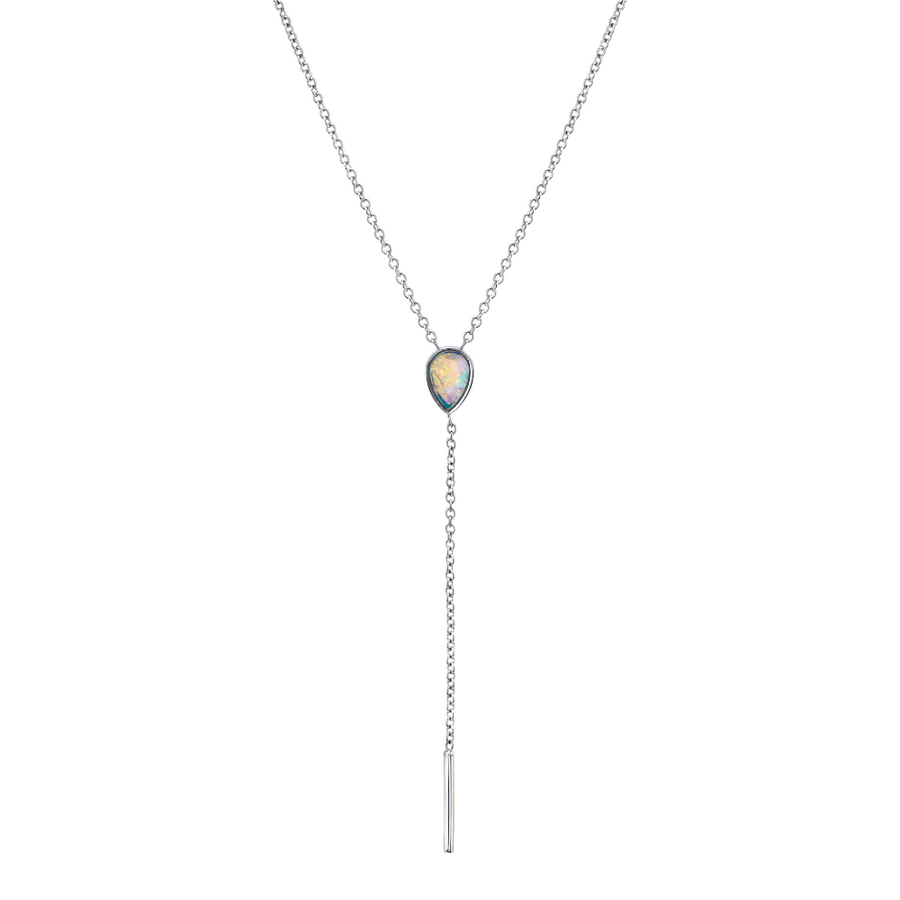 Marrow Fine Jewelry Opal Pear Lariat Solid Gold Chain Necklace [White Gold]