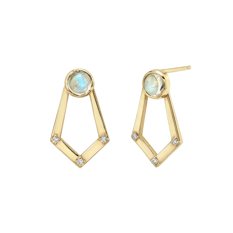 Marrow Fine Jewelry Moonstone Knocker Geometric Hanging Stud Earrings With White Diamonds [Yellow Gold]