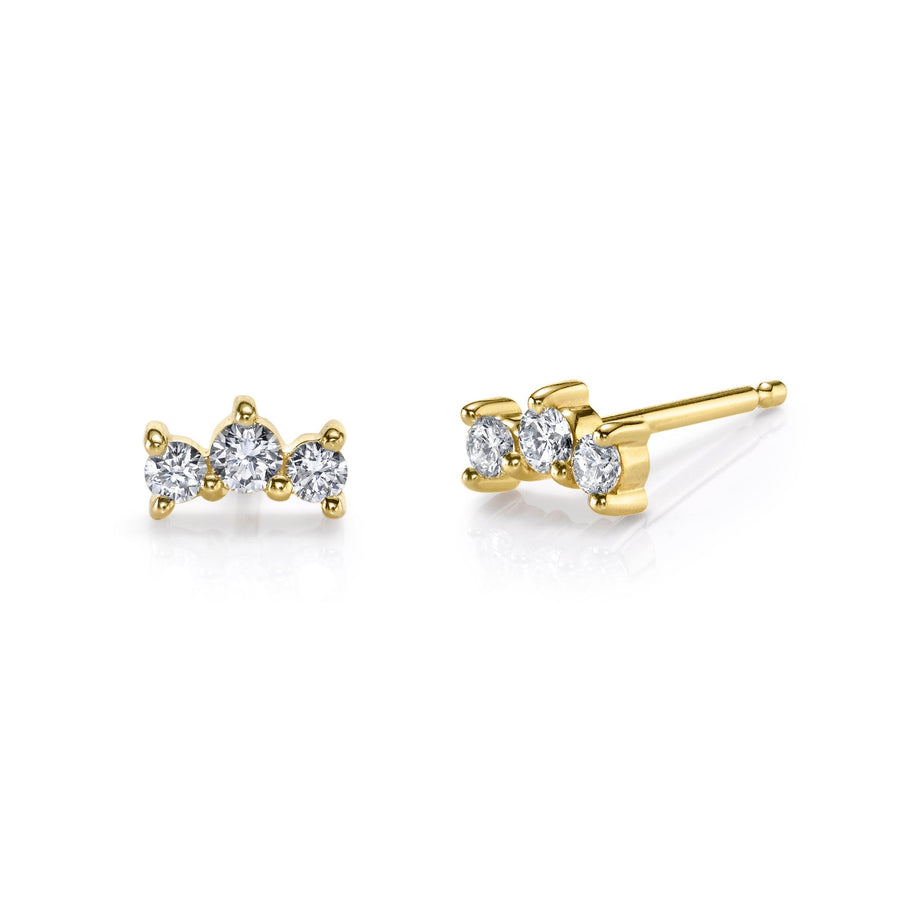 Marrow Fine Jewelry White Diamond Three Stone Bead Prong Stud Earrings [Yellow Gold]